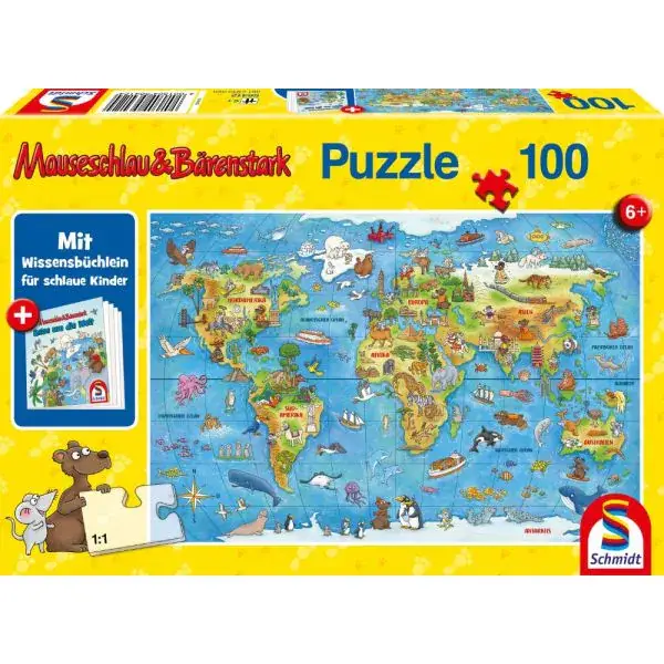 Schmidt Spiele Mauseschlau & Bärenstark: Reise um die Welt, 100 Teile Kinderpuzzle mit Add-on (Wissensbüchlein) Kostenloser Versand international
