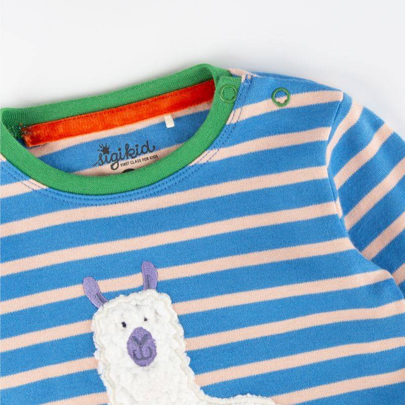 Sigikid Baby Langarmshirt Crazy Lama, blau gestreift Im Verkauf