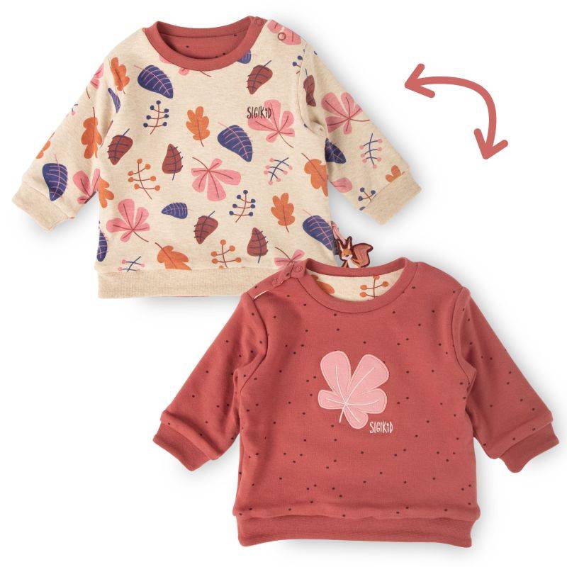 Sigikid Baby Wendeshirt rotbraun mit Pünktchen/bunter Herbstprint Outlet