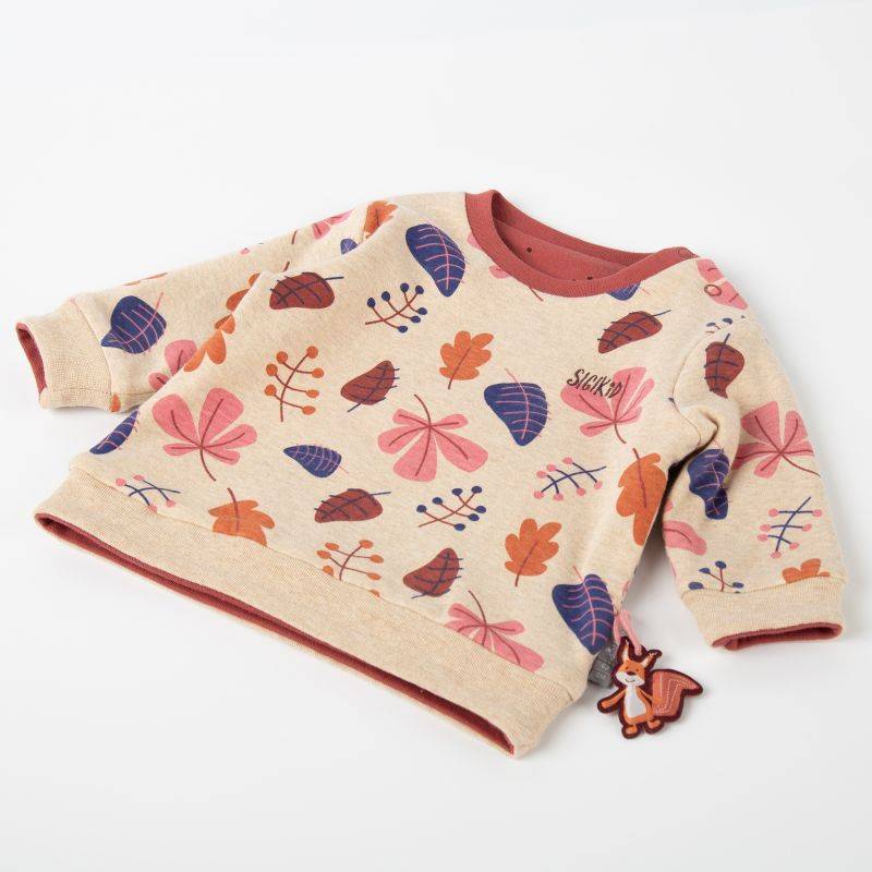 Sigikid Baby Wendeshirt rotbraun mit Pünktchen/bunter Herbstprint Outlet