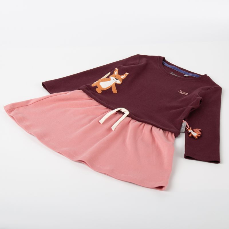 Sigikid Kinder Kleid mit Eichhörnchen Motiv, dunkelrot und rosa Limitierter Zeitrabatt