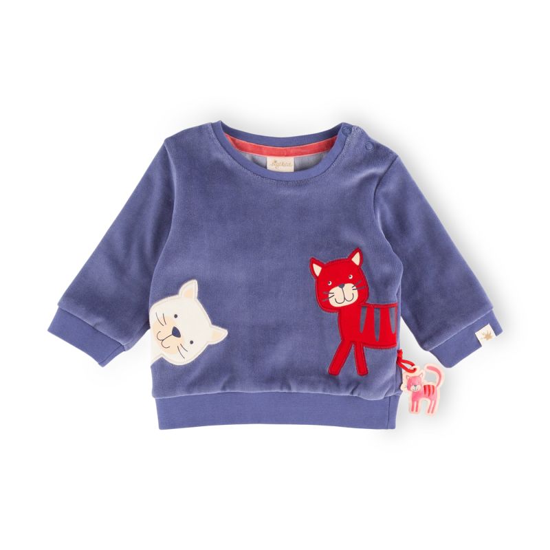 Sigikid Baby Nicki Langarmshirt Katze, blau Sonderangebot