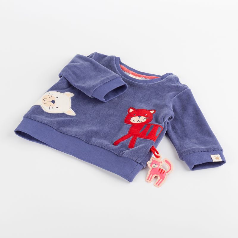 Sigikid Baby Nicki Langarmshirt Katze, blau Sonderangebot