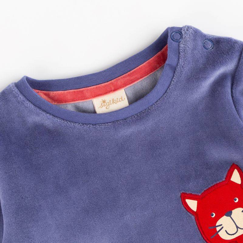 Sigikid Baby Nicki Langarmshirt Katze, blau Sonderangebot