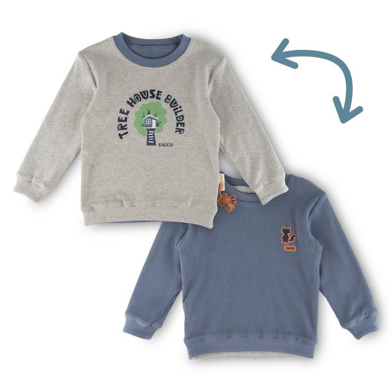 Sigikid Kinder Langarm Wendeshirt Forest Adventure, blau oder grau Heißer Verkauf