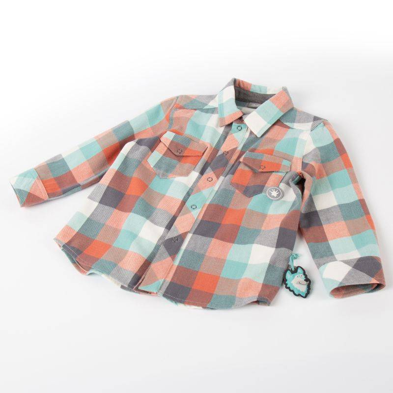 Sigikid Kinder Karo Flanellhemd orange, grau und türkis Räumungsverkauf