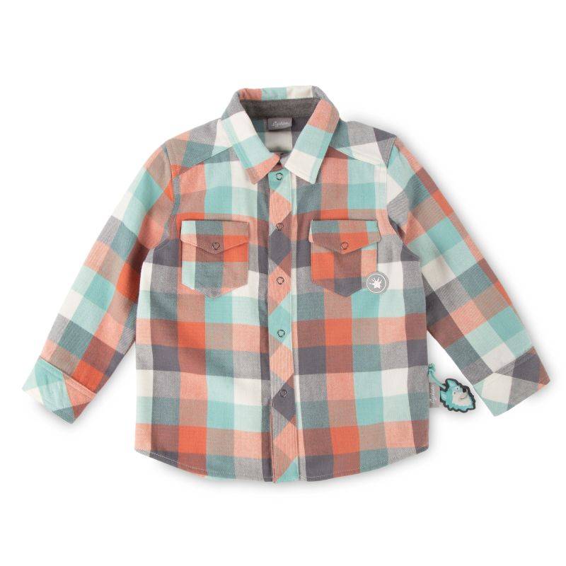 Sigikid Kinder Karo Flanellhemd orange, grau und türkis Räumungsverkauf