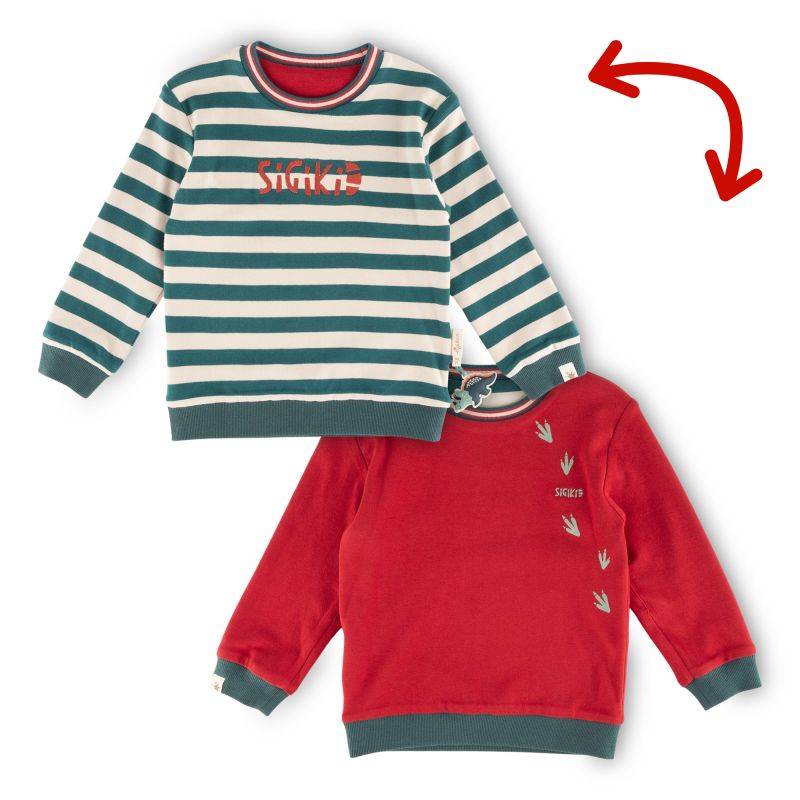 Sigikid Kinder Wendeshirt Dino, dunkelrot oder grün gestreift Letzte 3 Tage