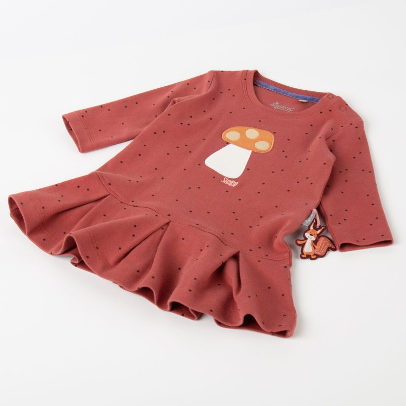 Sigikid Baby Kleid rotbraun mit Pünktchen und Herbst Motiv Riesige Rabatte