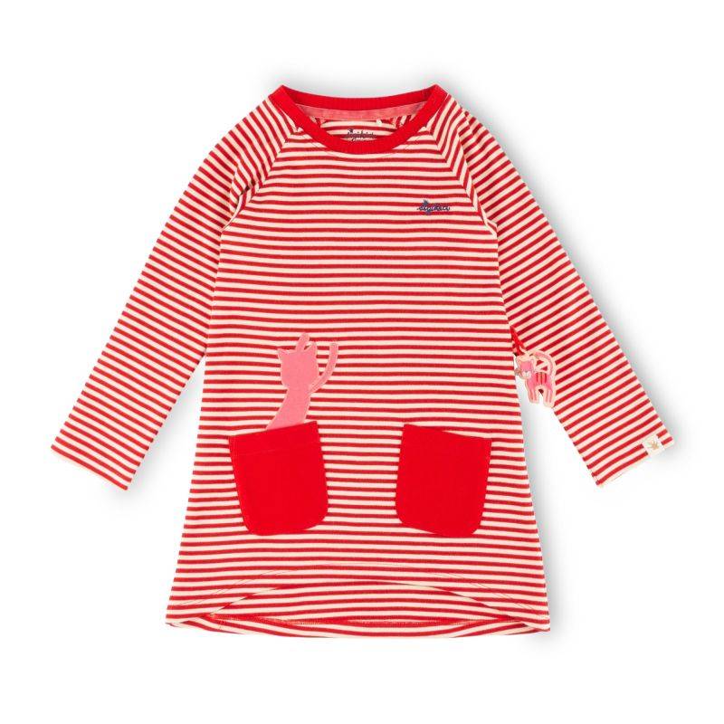 Sigikid Kinder Ringelkleid mit Katzen Motiv, rot-weiß Auslauf