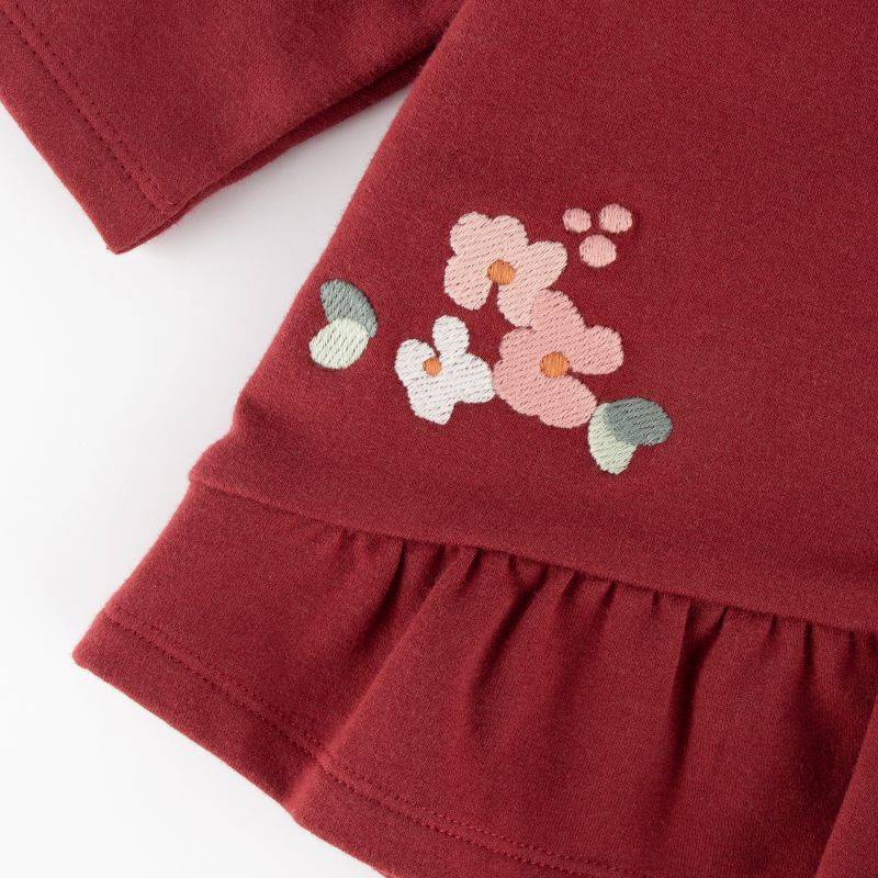 Sigikid Baby Sweat Longshirt mit Stickmotiv Blumen, dunkelrot Fabrik Onlineshop