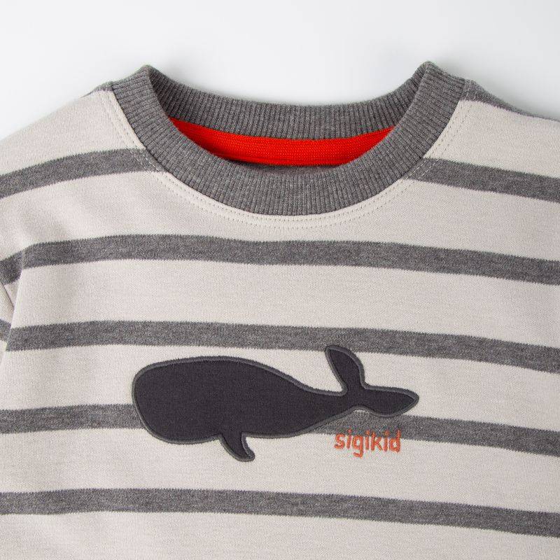 Sigikid Kinder Langarmshirt mit Wal Motiv, grau geringelt Jubiläumsangebot