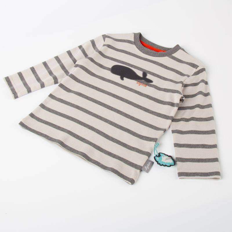 Sigikid Kinder Langarmshirt mit Wal Motiv, grau geringelt Jubiläumsangebot