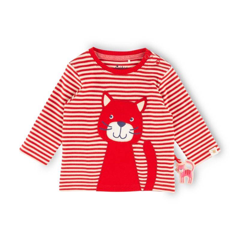 Sigikid Baby Ringel Langarmshirt mit Katzen Motiv, rot-weiß Bis zu 60% Rabatt