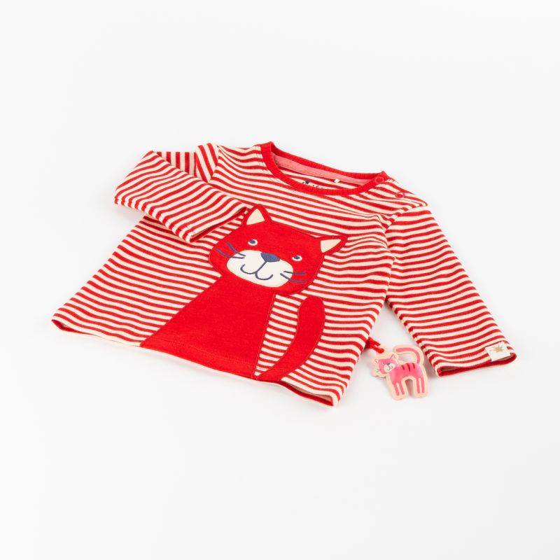 Sigikid Baby Ringel Langarmshirt mit Katzen Motiv, rot-weiß Bis zu 60% Rabatt