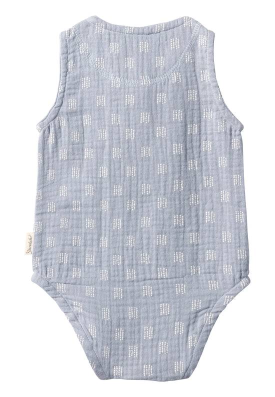 Sterntaler Baby Body ohne Ärmel bedruckt mit Punkten in graublau Black Friday Preise